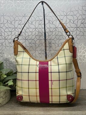 Vintage Coach Tattersall Tan Leather shoulder bag